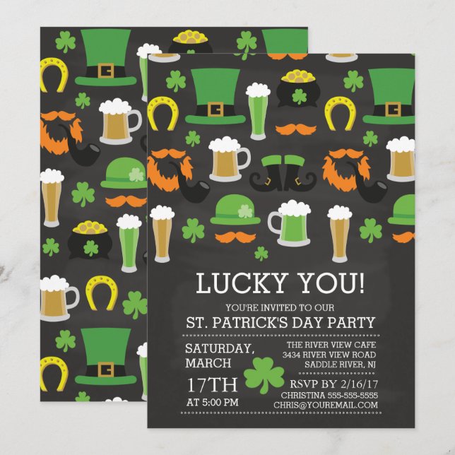 Convites Partido de comensal do Dia de São Patrício do (Frente/Verso)