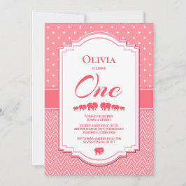 Convites Partido de Elefantes Rosa-primeiro aniversario