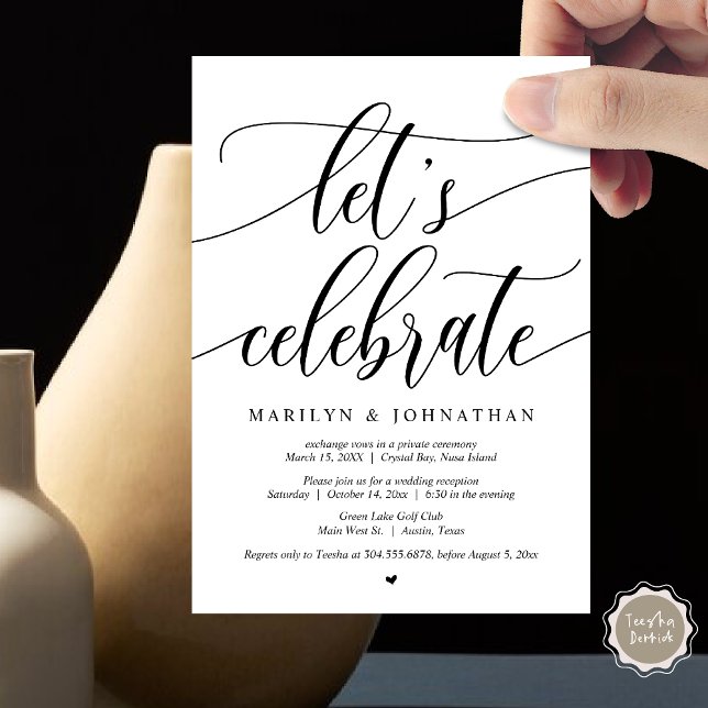 Convites Partido de Elopemento de Casamento de Celebração d (Let's Celebrate Wedding Elopement Dinner Lunch Brunch Party Invitation Card, PDF, Black White)