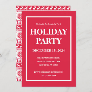 Convites Partido de Feriado Moderno de Padrão Vermelho e Br
