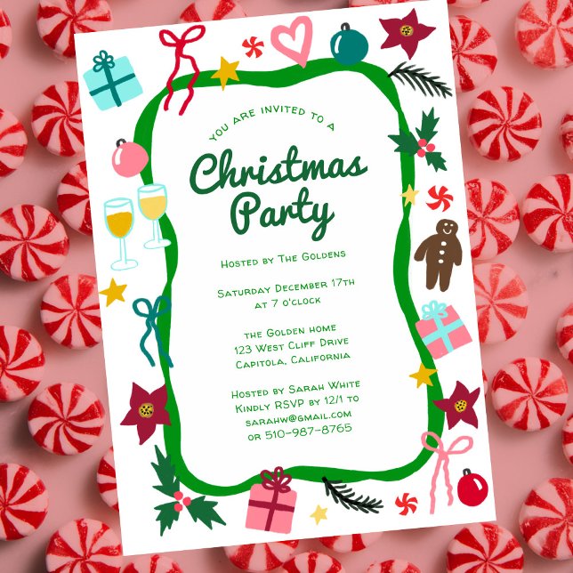 Convites Partido de Férias CLIENTES de Natal Quirky Whimsic (Quirky Whimsical Doodle Christmas CUSTOM Holiday Party Invitation
)