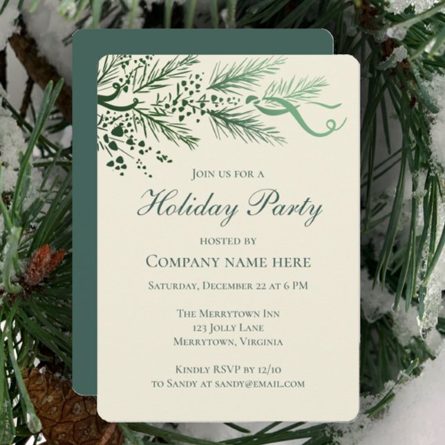 Convites Partido de Férias Corporativas de Pinus Desenhado  (Customize this Corporate holiday party invitation template. Hand drawn pine and berries original art)