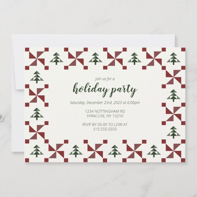 Convites Partido de Férias de Quilt de Padrão Geométrico Mo (Frente)
