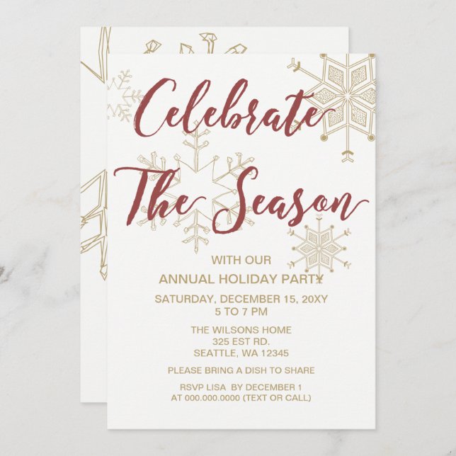 Convites Partido de Férias Modernas Vermelho e Dourado (Frente/Verso)