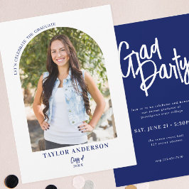 Convites Partido de Formando Azul de Foto do Arch de Script