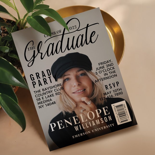Convites Partido de Formando de Fotos do Cobrir da Revista  (Graduate Stylish Magazine Cover Photo Grad Party Invitation)
