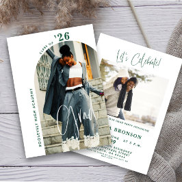 Convites Partido de Formando Mínimo da Foto do Script Verde