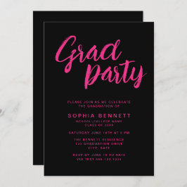 Convites Partido de Formando Preto e Rosa do Script de Pinc