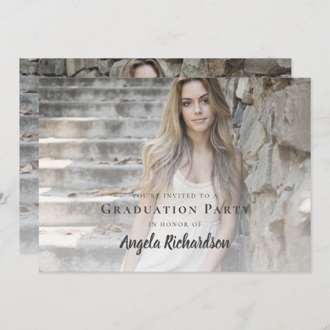 Convites Partido de Fotografia de Script Moderno de Graduaç (Frente/Verso)