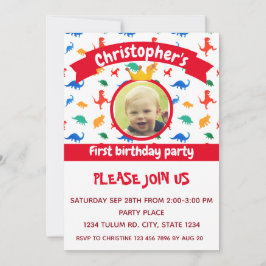 Convites Partido de Fotos Dinossauro Vermelho