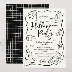 Convites Partido de Halloween de Desenho de Mão Quirky