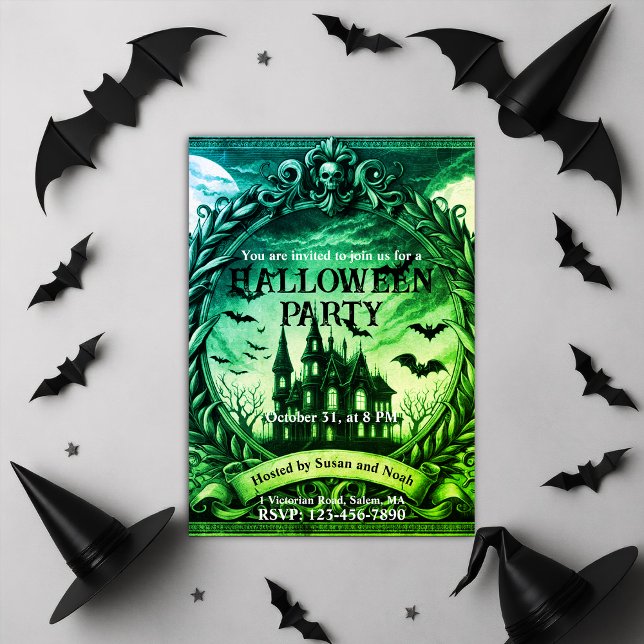 Convites Partido de Halloween Gótico, Casa Huntada Vitorian (Victorian Haunted House Gothic Halloween Party Invitation)