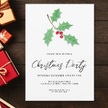 Convites Partido de Natal Holly do Script Moderno<br><div class="desc">Convide familiares e amigos para a sua festa de Natal com este convite festivo moderno e simples. É decorada com coloração aquosa,  holly verde,  bagas vermelhas e tipografia com script de na moda. Facilmente personalizável. Original Watercolor © Michele Davies.</div>