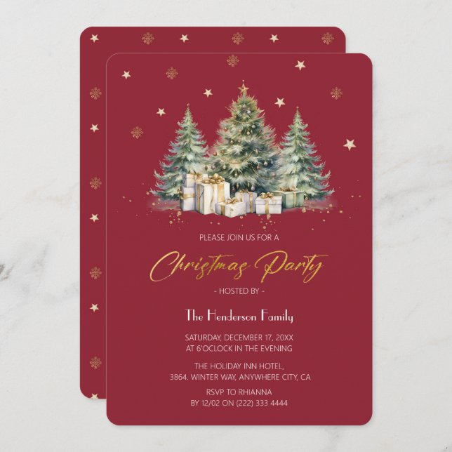 Convites Partido de Natal Moderno e Elegante (Frente/Verso)