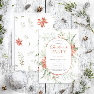 Convites Partido de Natal Moderno Poinsettia Berry Greenery