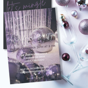 Convites Partido de Natal Purple e Silver Baubles