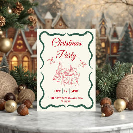 Convites Partido de Natal Vermelho e Verde Minimalista