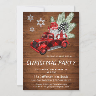 Convites Partido de Natal Vintage Buffalo Red Truck & Gnomo