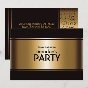 Convites Partido de Notas de Música Douradas e Negras