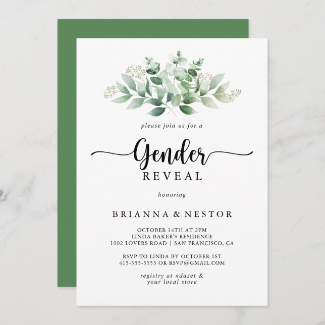 Convites Partido de Revelação de Gênero do Eucalipto Minima (Frente/Verso)