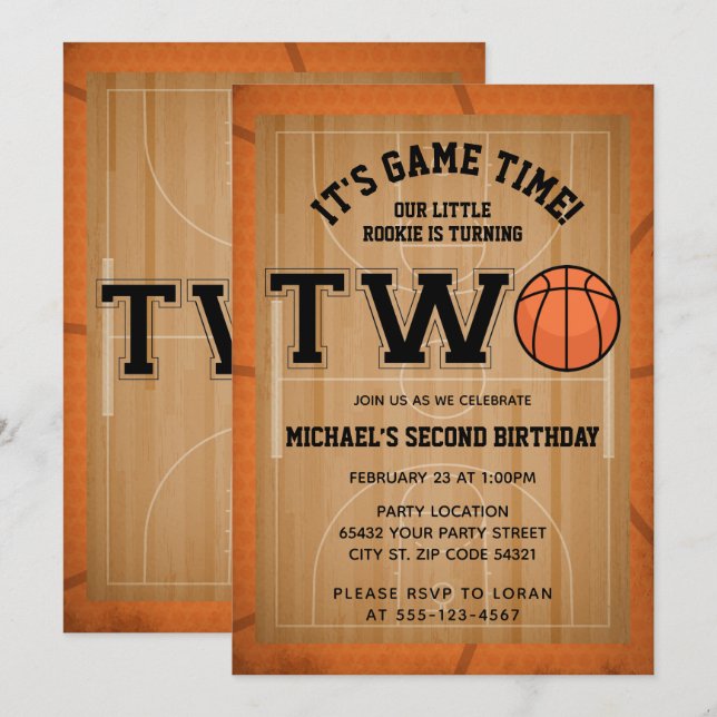 Convites Partido de segundo aniversário de Basquete (Frente/Verso)