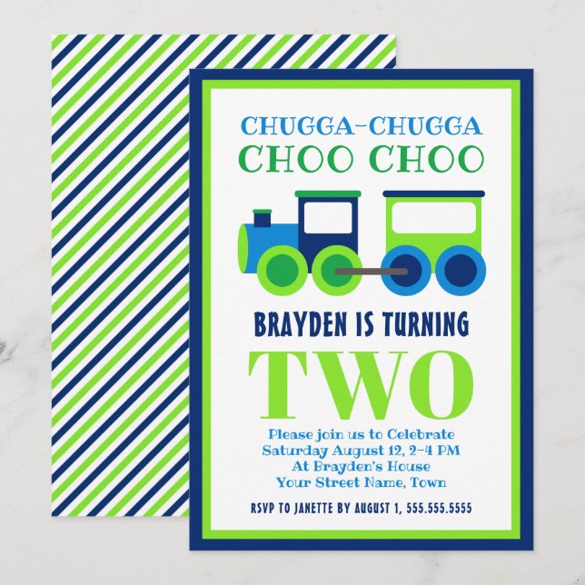 Convites Partido de segundo aniversário do trem de Choo (Frente/Verso)