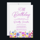 Convites PARTIDO DE SURPRESA aniversário de 40 anos Roxo<br><div class="desc">Uma bonito borda de flores silvestres decora o fundo deste convite de festas surpresa para aniversário de 40 anos adulto. Flores roxas, azuis, amarelas e alaranjadas criam um design colorido e feliz para celebrar esse aniversário marco. A caligrafia roxa moderna e simples acrescenta um toque de tendência para mantê-la fresca....</div>