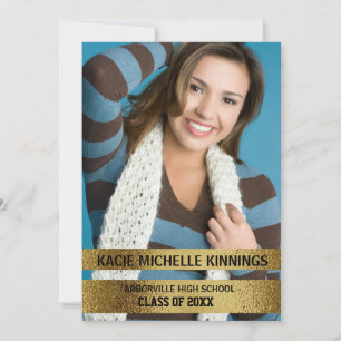 Convites Partido de Tronco de Fotografias Azul e Dourado do