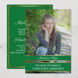 Convites Partido de Tronco de Fotografias Verde e Dourada