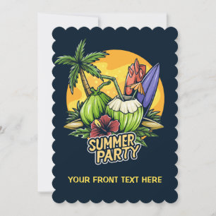Convites Partido de Verão Tropical de Texto Personalizado