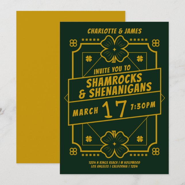 Convites Partido Dia de São Patrício Shamrocks Irlandeses S (Frente/Verso)