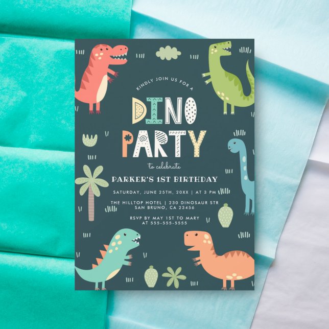 Convites Partido Dino | Dinossauros Cutes Primeiro Aniversá (Criador carregado)