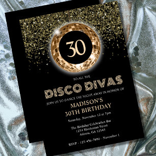 Convites Partido Disco Glitter Dourado Negro
