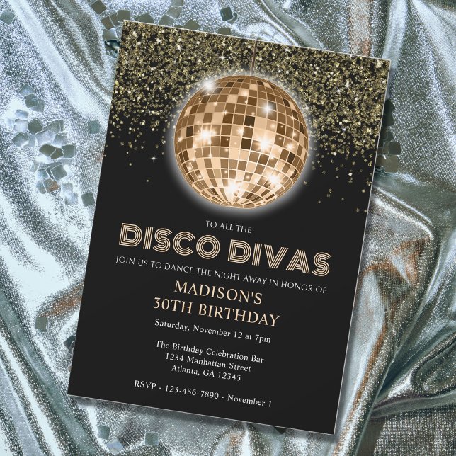 Convites Partido Disco Glitter Dourado Negro (Criador carregado)