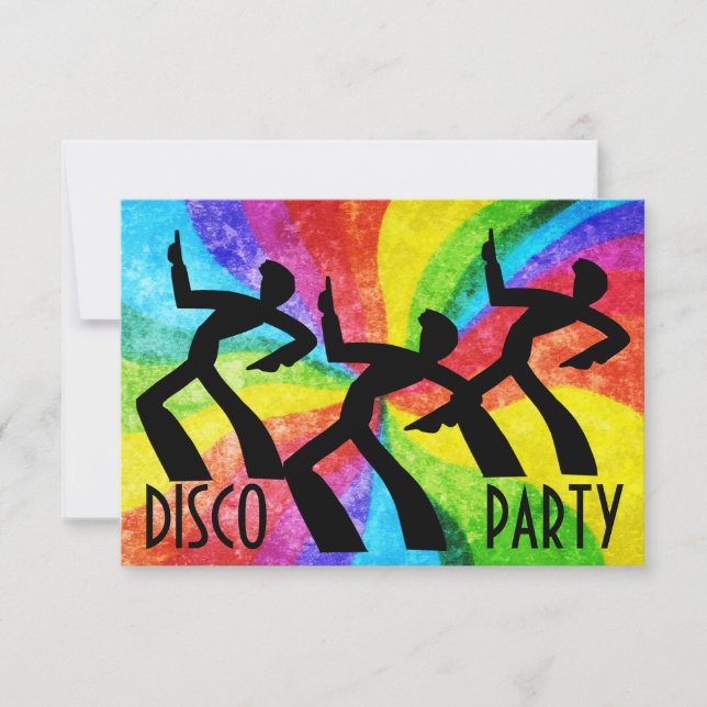 Convites Partido Disco - Pessoas dançantes e espirais arco- (Frente)