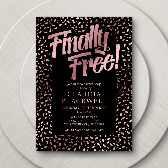 Convites Partido Divorciário Rosa Dourado Confetti (Criador carregado)