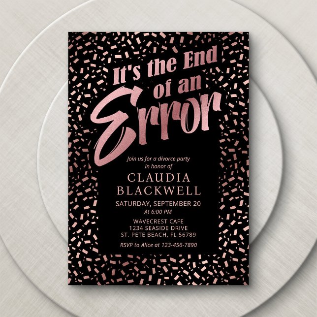 Convites Partido Divorciário Rosa Dourado Confetti (Criador carregado)