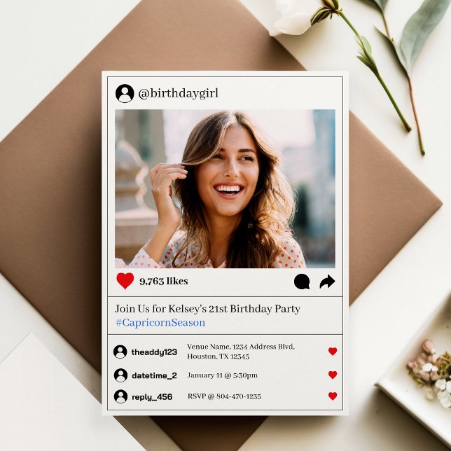 Convites Partido do aniversário de 21 anos de Fotografia do (Social Media Post Photo 21st Birthday Party Invitation
)