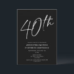 Convites Partido do aniversário de 40 anos do Fortieth Scri<br><div class="desc">Este convite para o aniversário de 40 anos moderno apresenta um fundo preto chic com escrita branca e tipografia moderna. O roteiro diz "40º". Todas as cores (até mesmo o script do ano) são personalizáveis completa e facilmente. Você pode até adicionar uma foto atrás! Basta usar a "ferramenta design" no...</div>