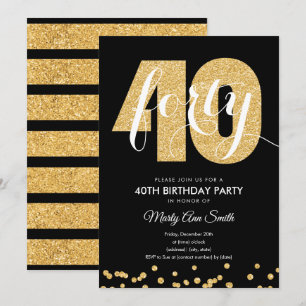 Convites Partido do aniversário de 40 anos Dourado e Negro 