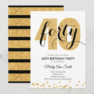 Convites Partido do aniversário de 40 anos Moderno Dourado