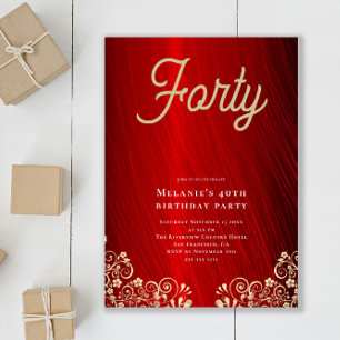 Convites Partido do aniversário de 40 anos Vermelho Dourado