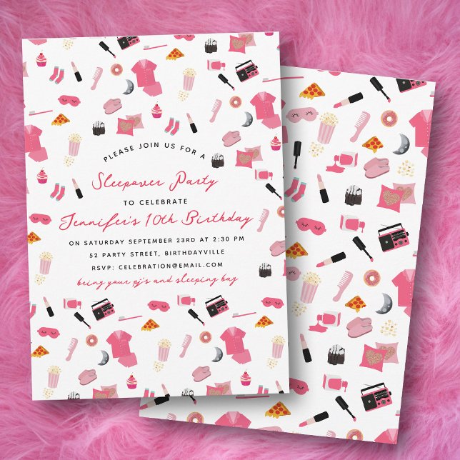 Convites Partido do Aniversário de criança de Sonolência do (Slumber Party Sleepover Kids Birthday Party Invitation)