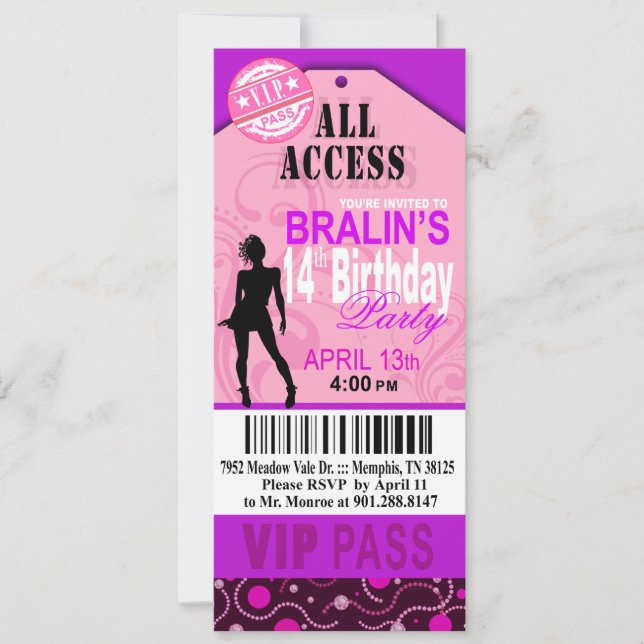 Convites Partido do bilhete do aniversário do VIP do roxo (Frente)