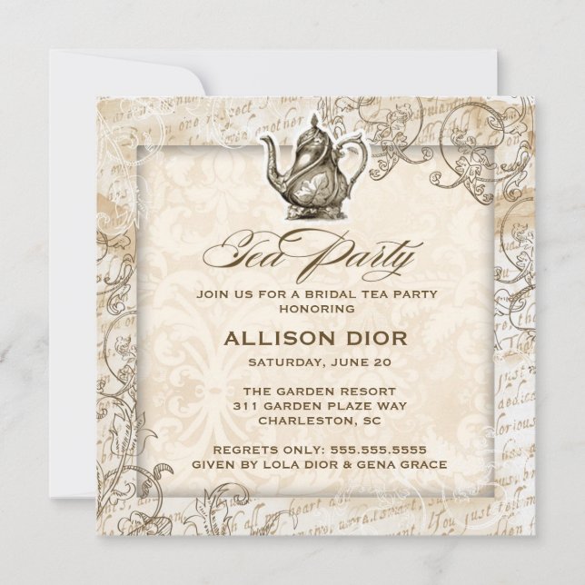 Convites Partido do Chá de Bronze em Vintage (Frente)