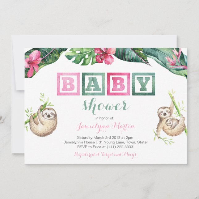 Convites Partido do Chá de fraldas de Folhagem Tropical Lus (Frente)