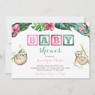 Convites Partido do Chá de fraldas de Folhagem Tropical Sl