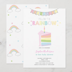 Convites Partido do Chá de fraldas Pastel Rainbow