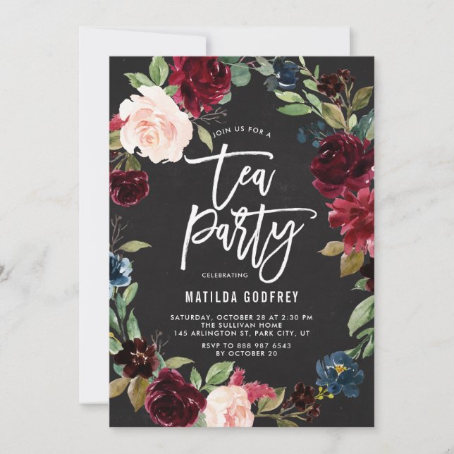 Convites Partido do Chalkboard Russo Autumn Floral Frame Te (Frente)