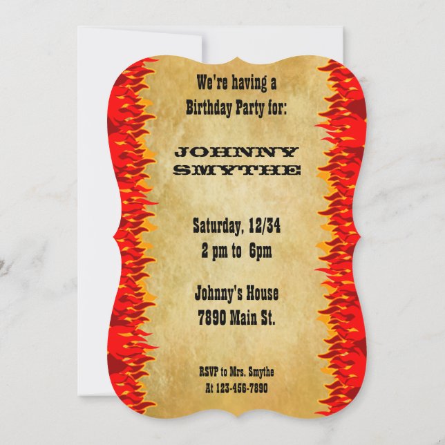 Convites Partido do CHURRASCO Ocidental das Chamas Vermelha (Verso)